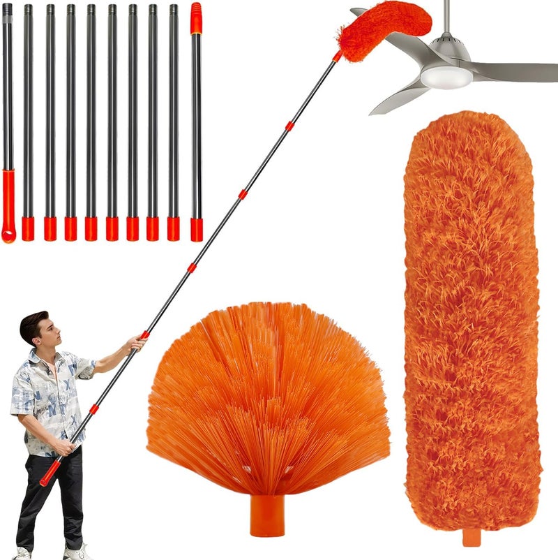 Tockrop 20 Feet High Reach Duster Kit with 2-14 ft Extension Pole, Cobweb & Corner Brush Cleaning Duster Kit for Cleaning, Microfiber Feather Duster Cleaner with Washable Head for Ceiling Fan, Furniture, Home - Image 1